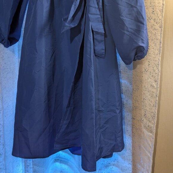 NWOT Monki Women Long Sleeve Midi Wrap Front Side Tie Dress Blue Size 38 (US 6) - Picture 3 of 15